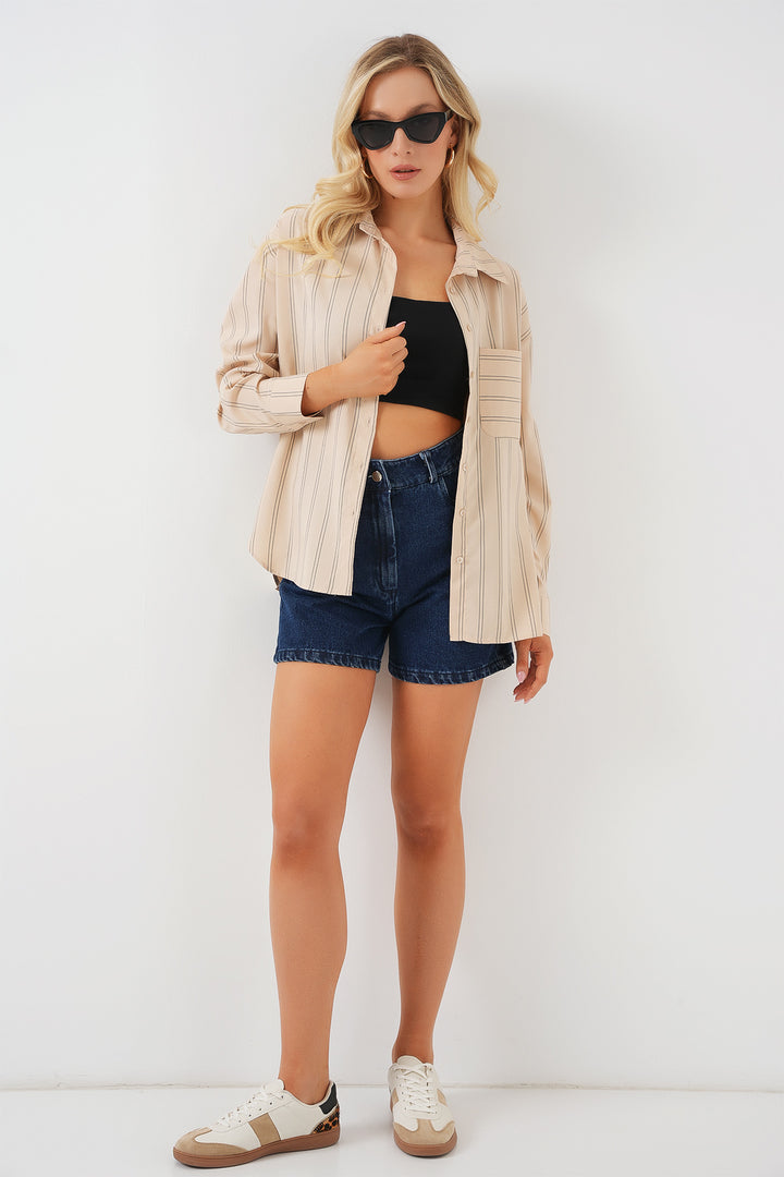 BGD Women Pocket Oversized Shirt - Cream - Eberswalde