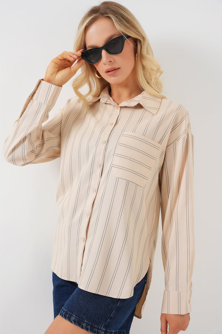 BGD Women Pocket Oversized Shirt - Cream - Eberswalde