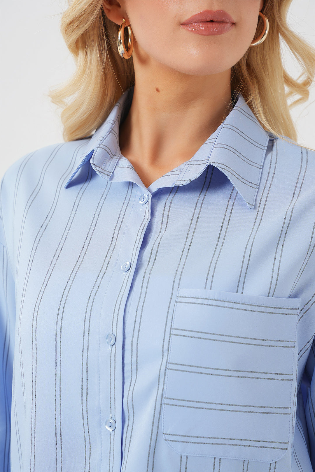 BGD Women Pocket Oversized Shirt - Blue - The Colony
