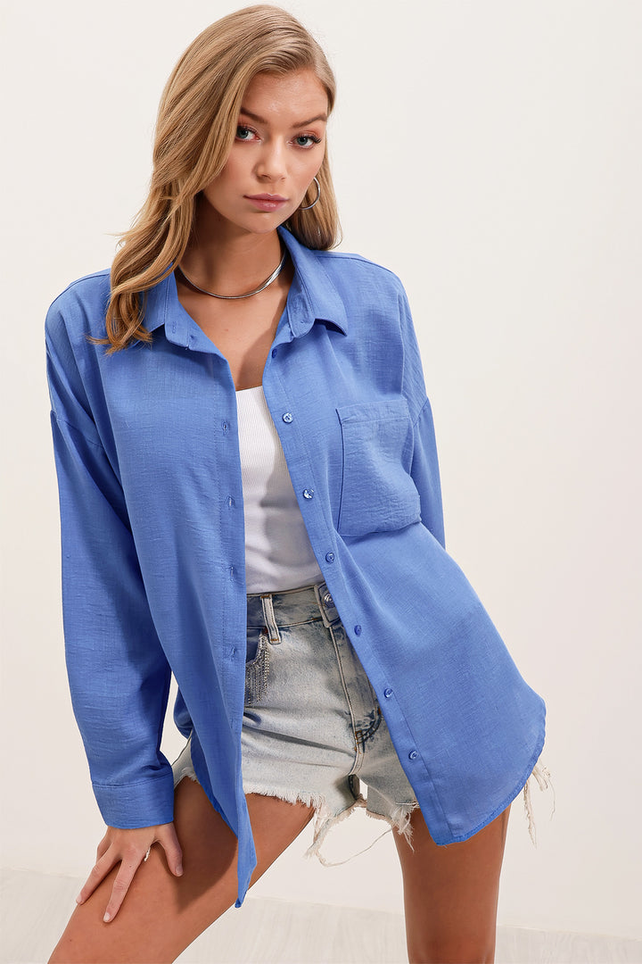 BGD Women Single Pocket Oversized Linen Shirt - Saks - Berlin