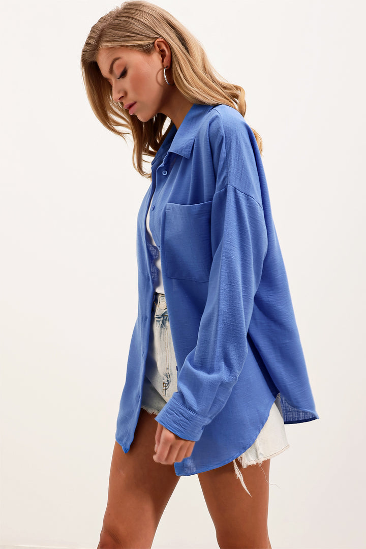 BGD Women Single Pocket Oversized Linen Shirt - Saks - Berlin