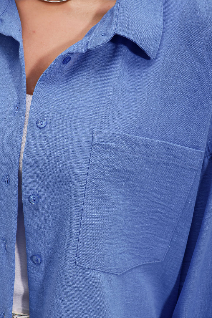 BGD Women Single Pocket Oversized Linen Shirt - Saks - Berlin