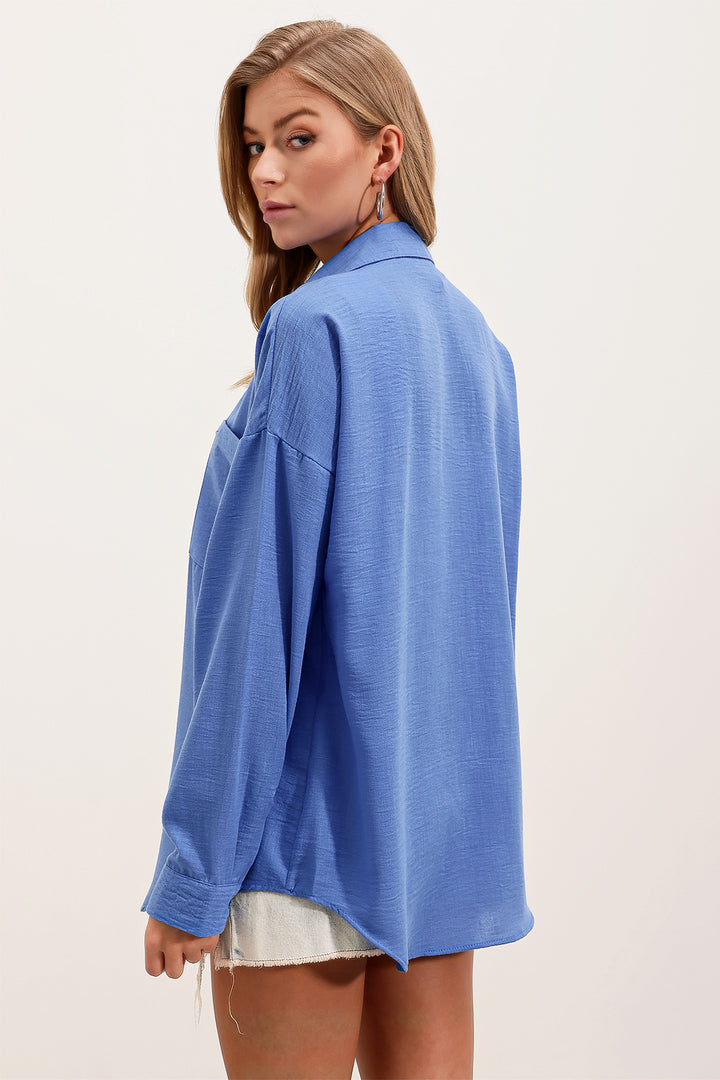 BGD Women Single Pocket Oversized Linen Shirt - Saks - Berlin