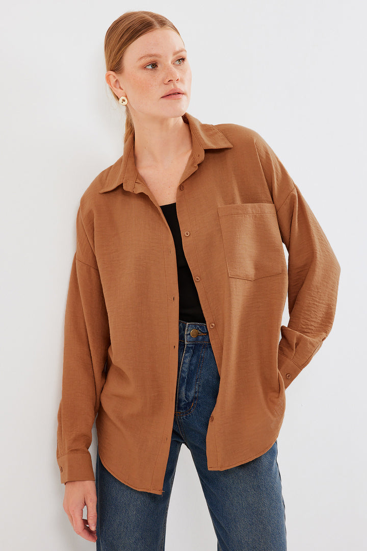 BGD Women Single Pocket Oversized Linen Shirt - A. Brick - Hurst