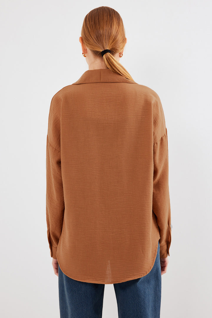 BGD Women Single Pocket Oversized Linen Shirt - A. Brick - Hurst