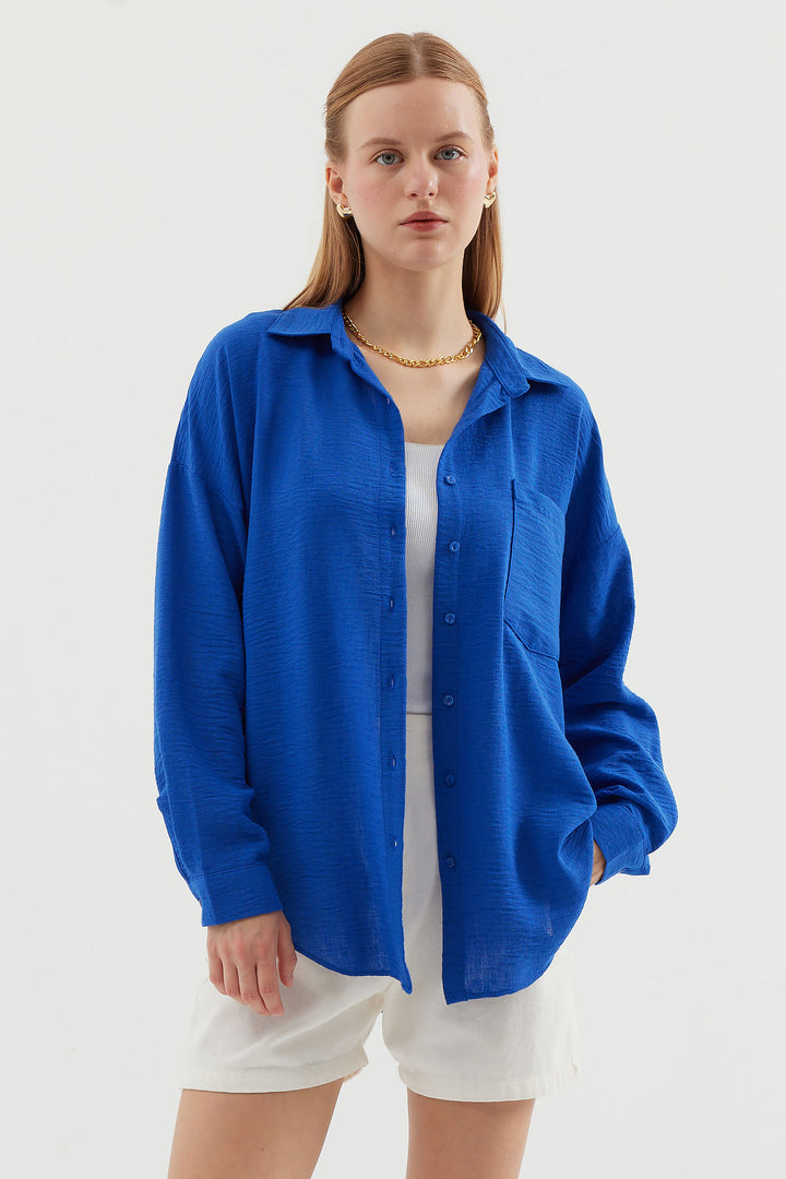 BGD Women Tek Cepli Oversize Keten Gömlek - C.Saks - Porirua