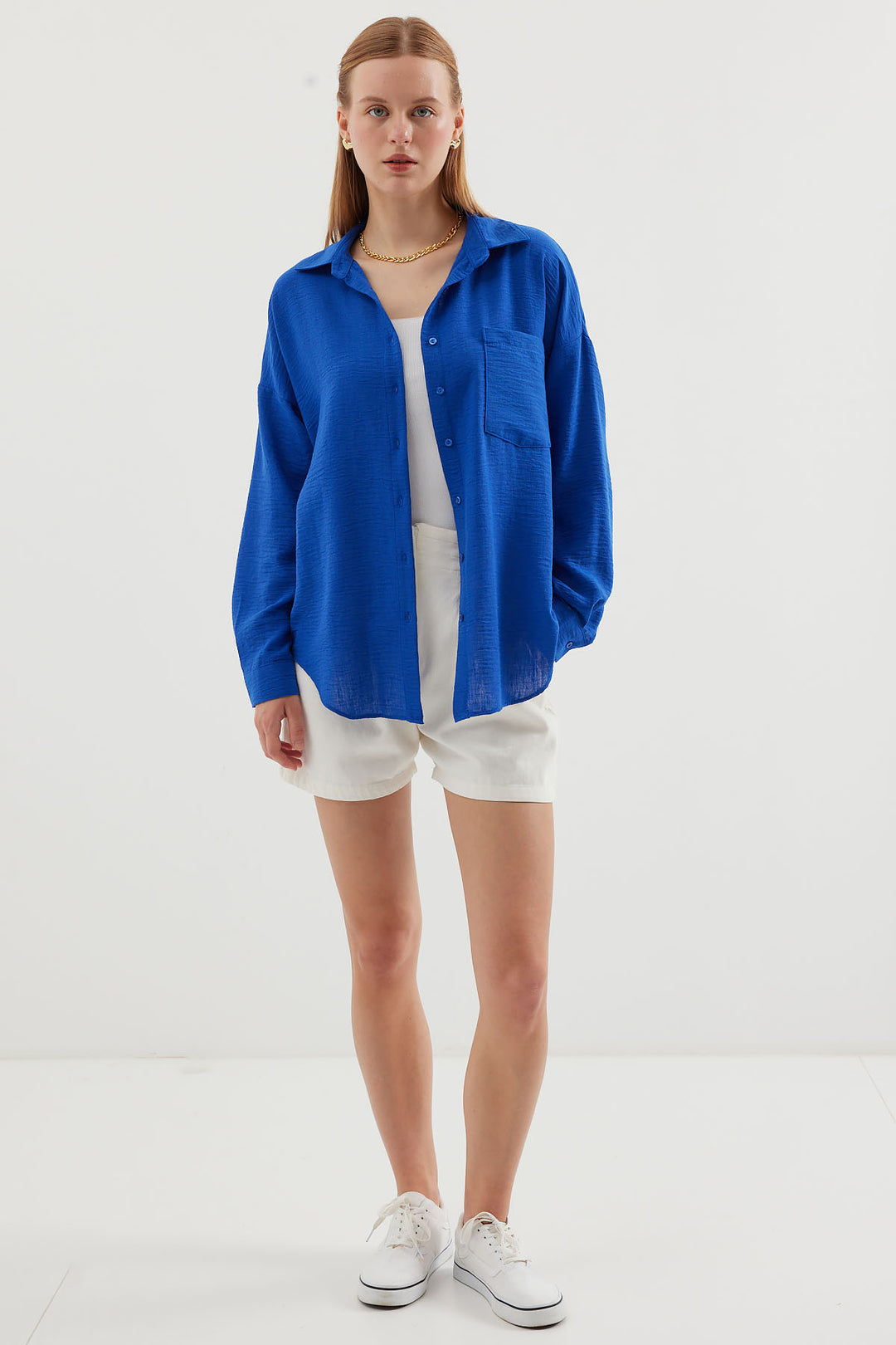 BGD Women Tek Cepli Oversize Keten Gömlek - C.Saks - Porirua