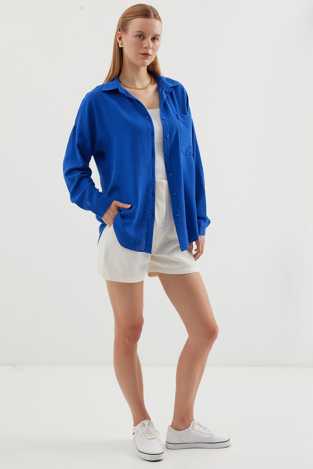 BGD Women Tek Cepli Oversize Keten Gömlek - C.Saks - Porirua