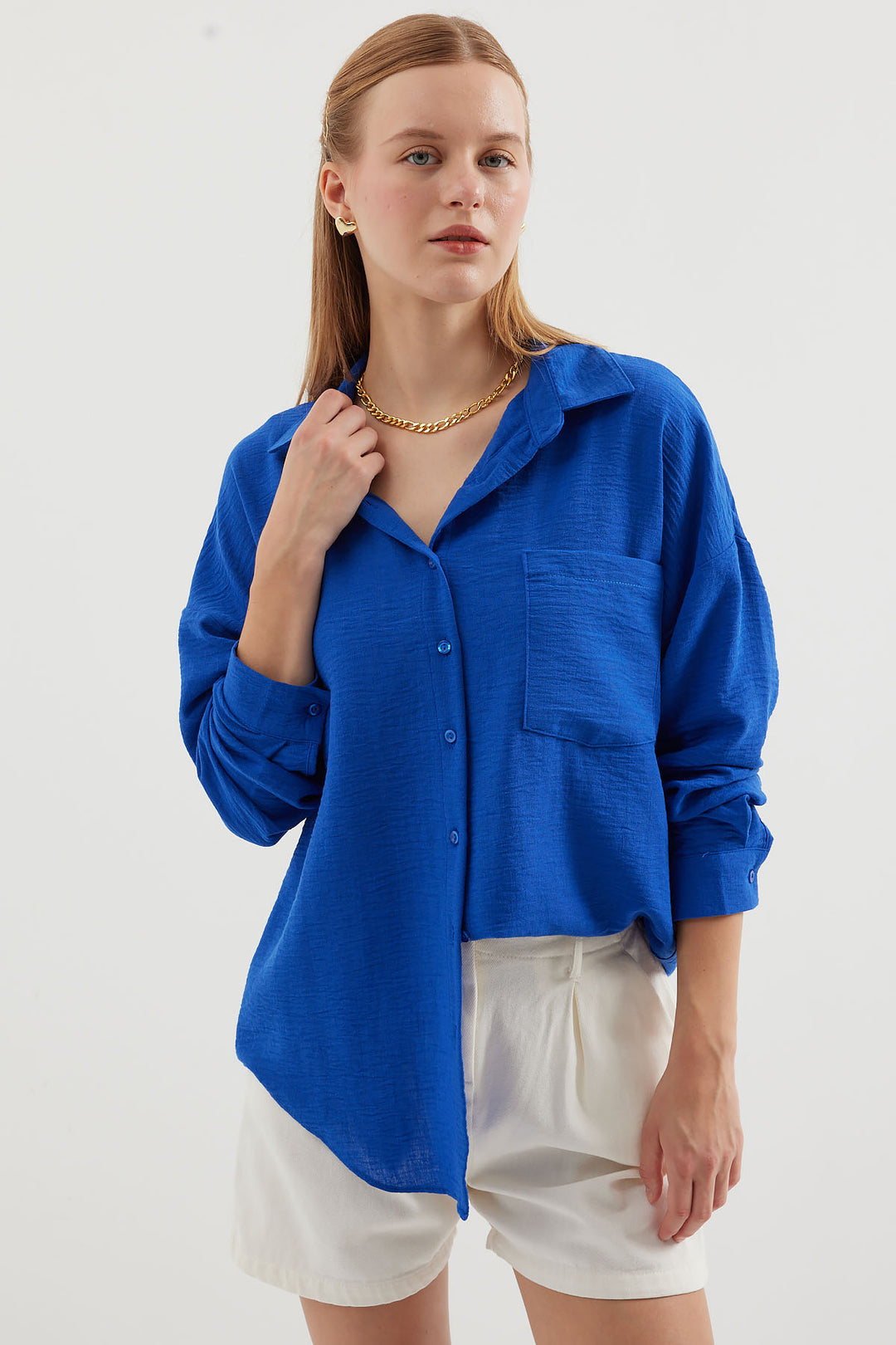 BGD Women Tek Cepli Oversize Keten Gömlek - C.Saks - Porirua