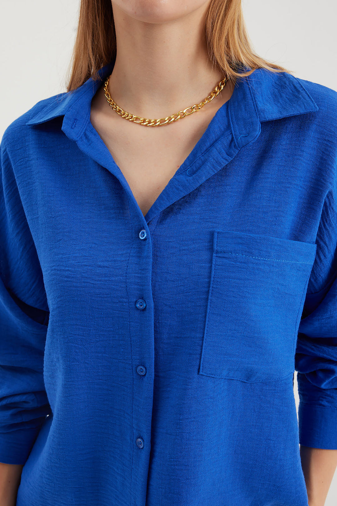BGD Women Tek Cepli Oversize Keten Gömlek - C.Saks - Porirua