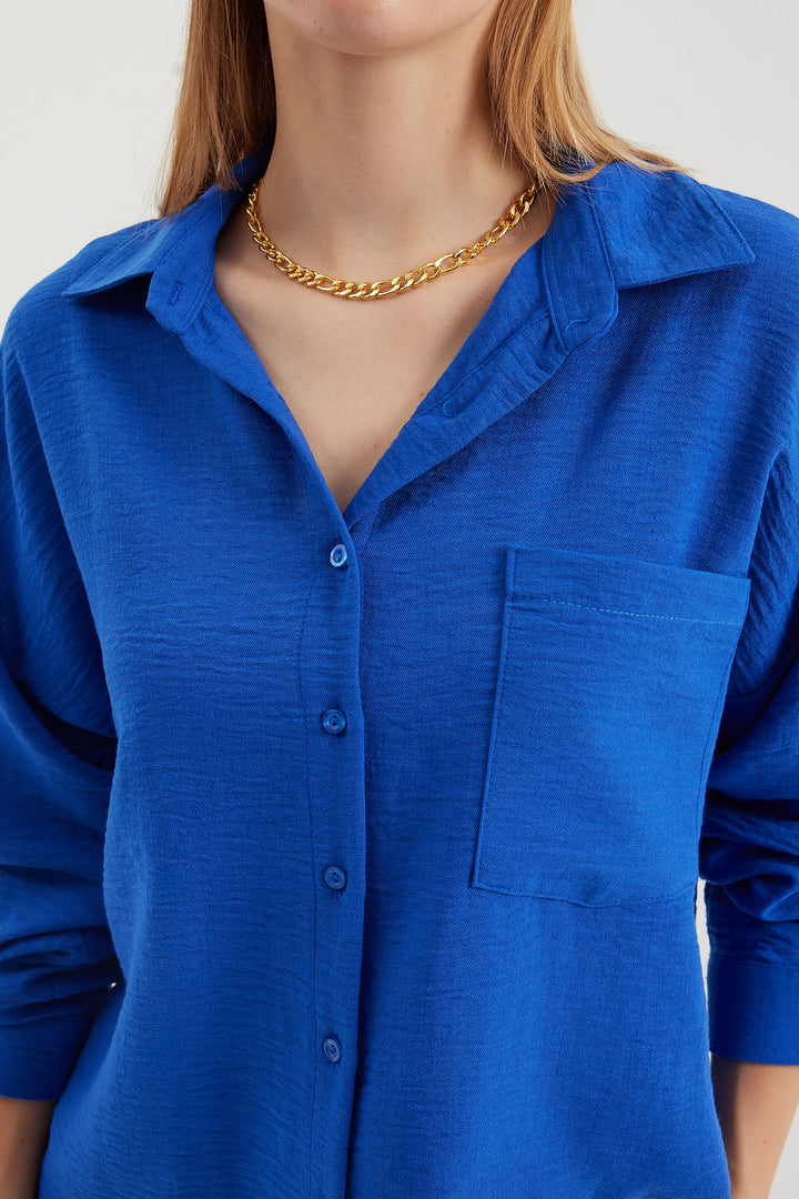 BGD Women Tek Cepli Oversize Keten Gömlek - C.Saks - Porirua