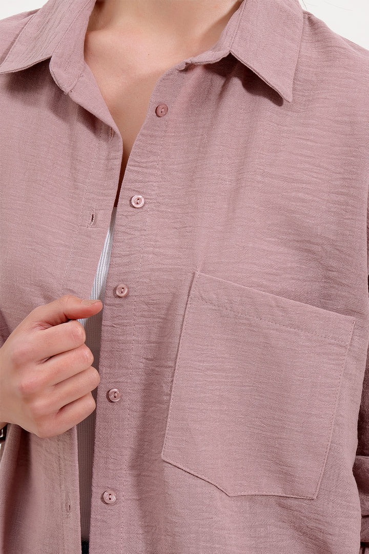 BGD Women Single Pocket Oversized Linen Shirt - Rose Pink - Mooresville