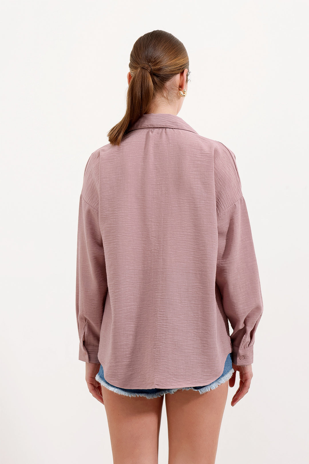 BGD Women Single Pocket Oversized Linen Shirt - Rose Pink - Mooresville