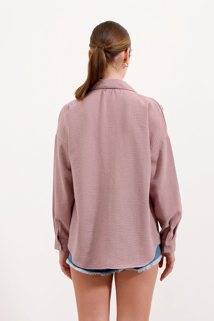 BGD Women Single Pocket Oversized Linen Shirt - Rose Pink - Mooresville