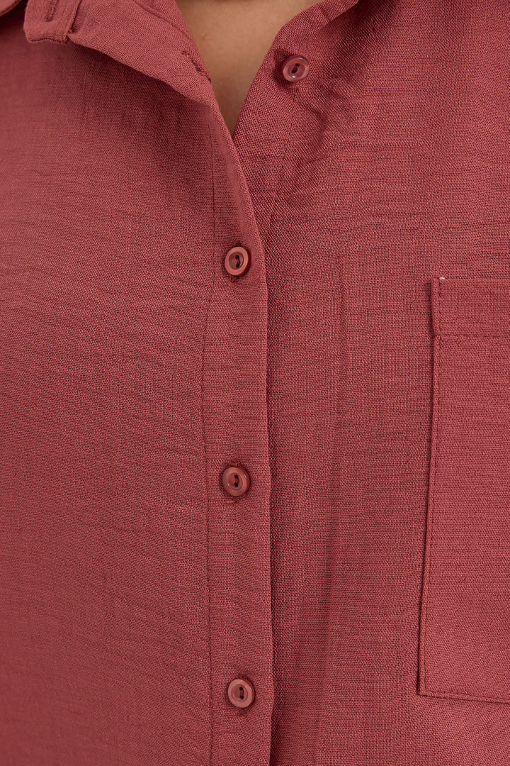 BGD Women Single Pocket Oversized Linen Shirt - Terracotta - Tepotzotlán