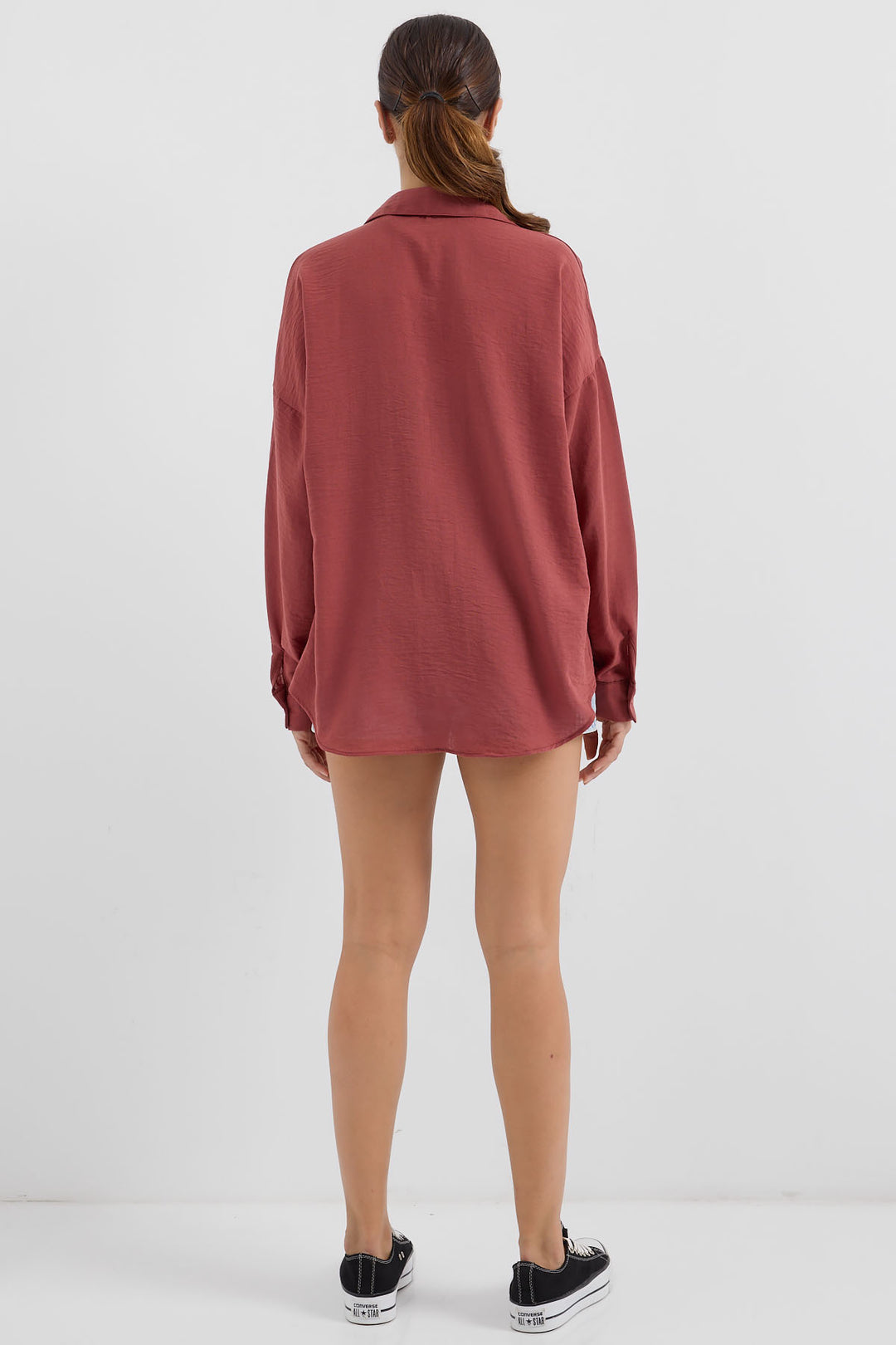 BGD Women Single Pocket Oversized Linen Shirt - Terracotta - Tepotzotlán