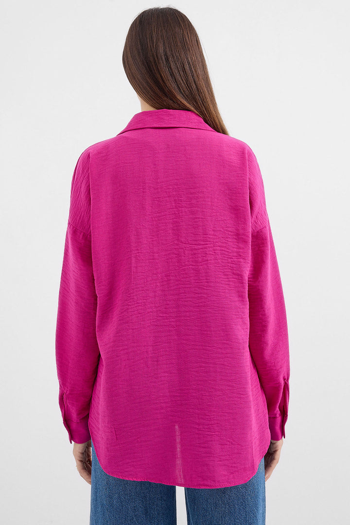 BGD Women Single Pocket Oversized Linen Shirt - Dark Pink - Avondale