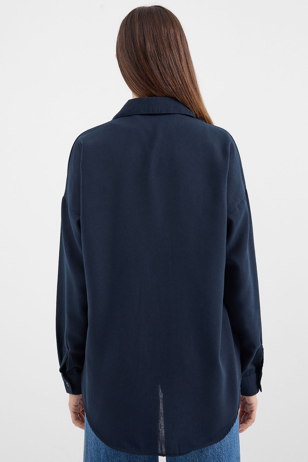 BGD Women Single Pocket Oversized Linen Shirt - Navy Blue - Mitcham