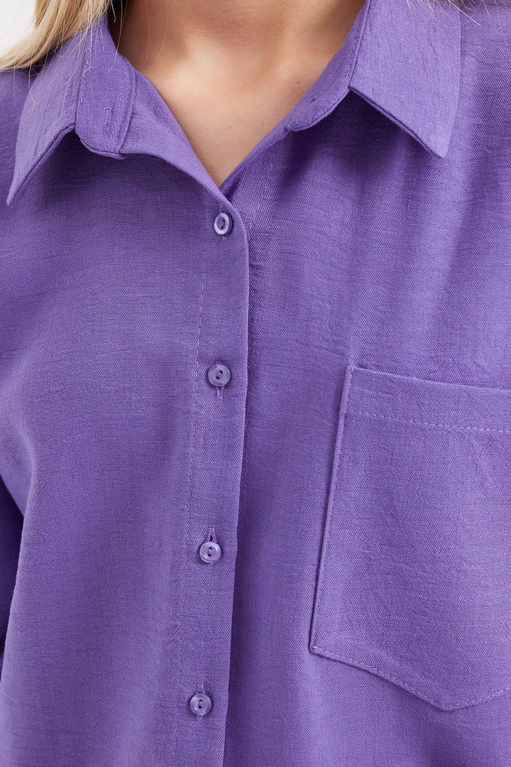BGD Women Single Pocket Oversized Linen Shirt - Purple - Cuernavaca