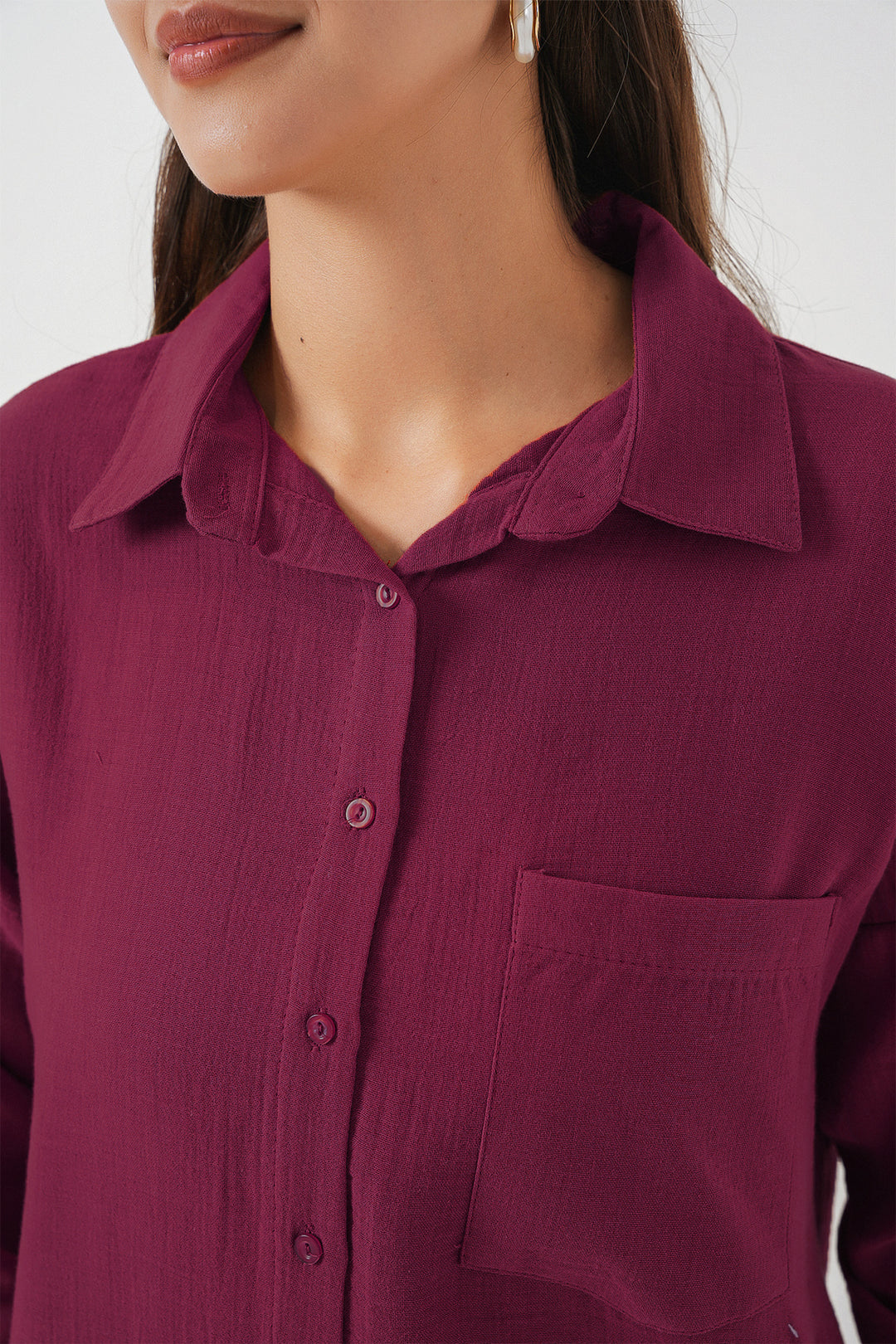 BGD Women Tek Cepli Oversize Keten Gömlek - Mürdüm - Castrop-Rauxel