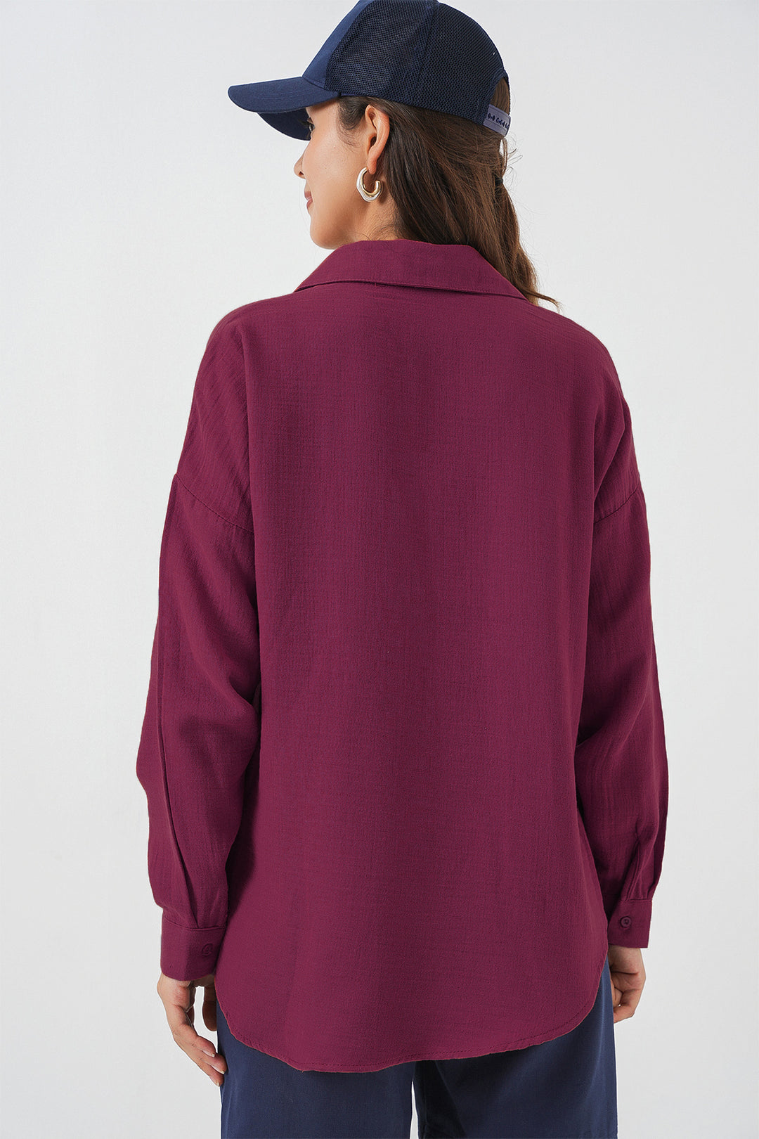 BGD Women Tek Cepli Oversize Keten Gömlek - Mürdüm - Castrop-Rauxel