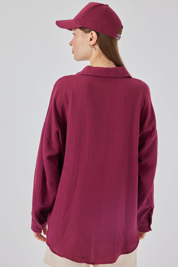 BGD Women Tek Cepli Oversize Keten Gömlek - Mürdüm - Castrop-Rauxel