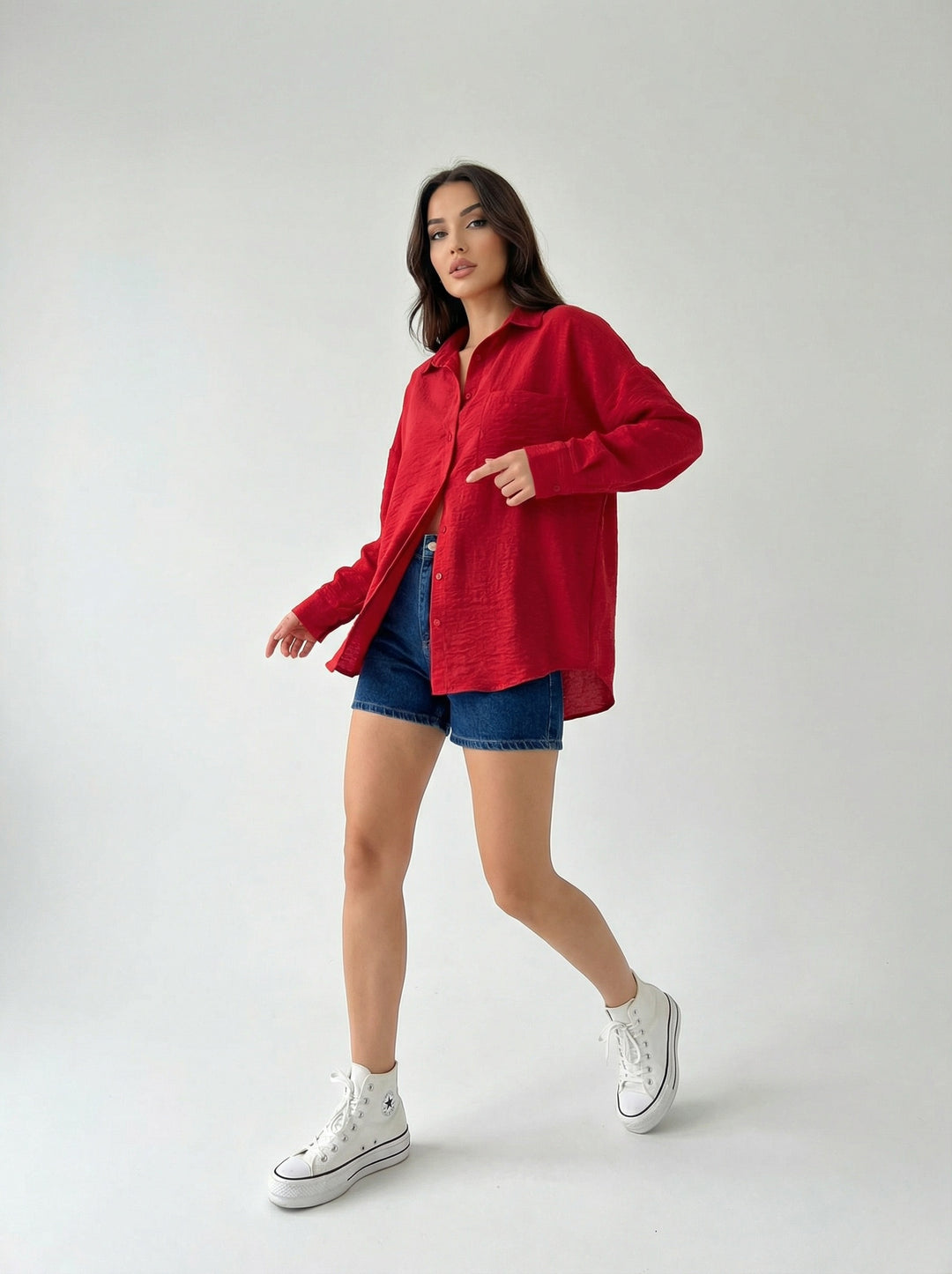 BGD Women Tek Cepli Oversize Keten Gömlek - Nar - Keratsíni
