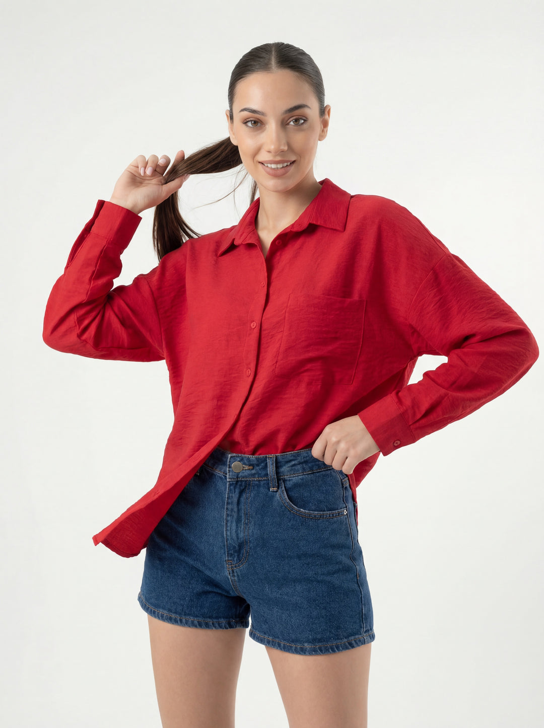 BGD Women Tek Cepli Oversize Keten Gömlek - Nar - Keratsíni