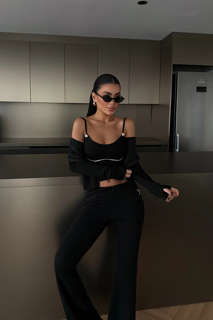 EYY Women Black Crop Top Suit - Spring Hill