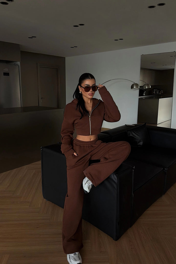 EYY Women Brown Zippered Tracksuit - Porto