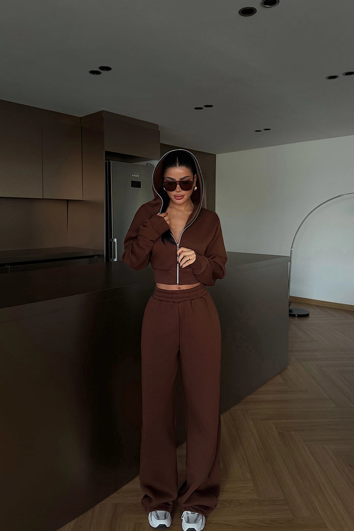 EYY Women Brown Zippered Tracksuit - Porto