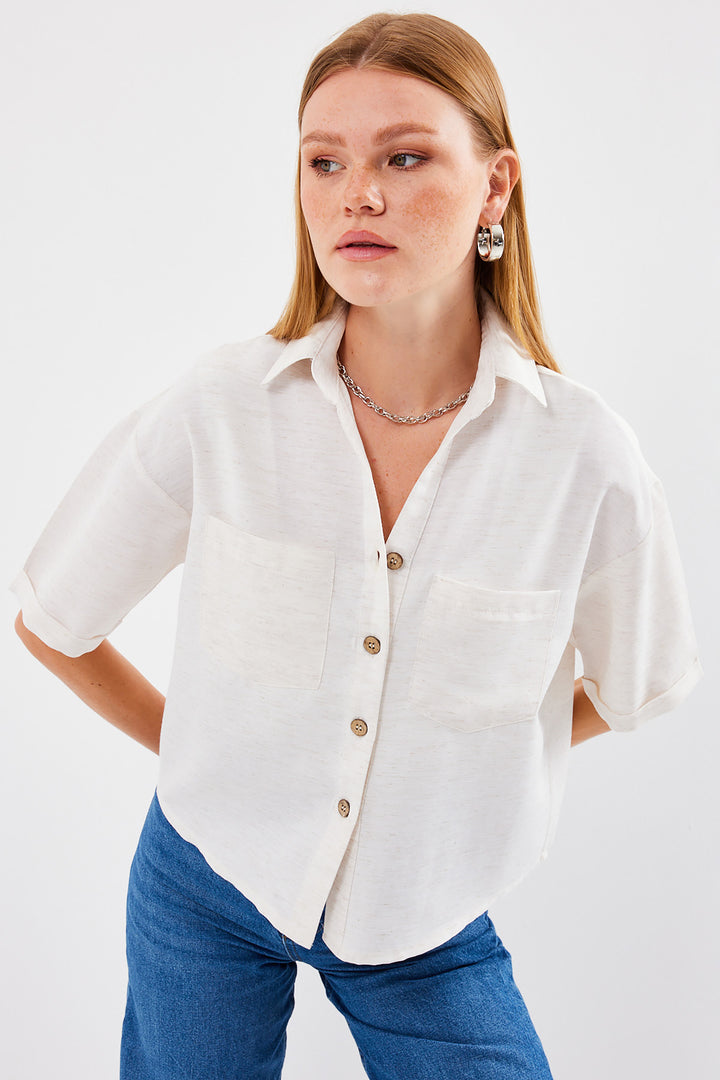 BGD Women Double Pocket Linen Shirt - Stone - Avondale