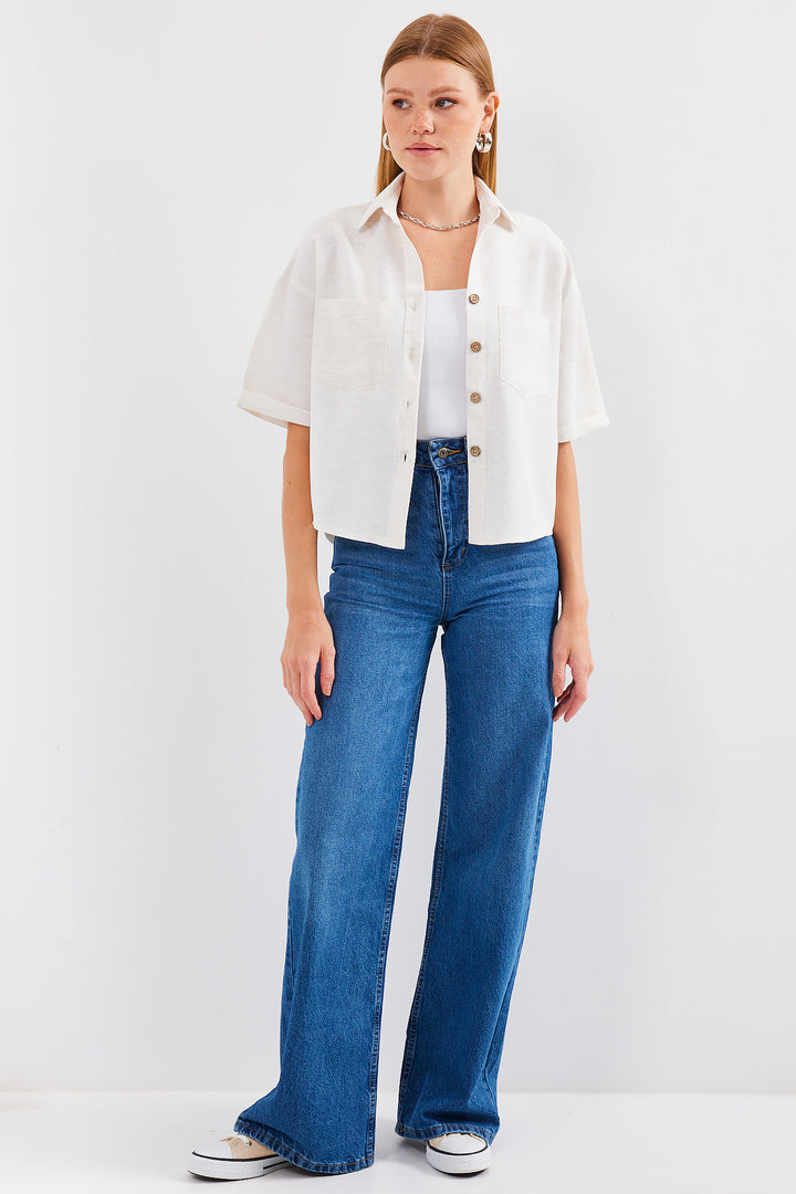 BGD Women Double Pocket Linen Shirt - Stone - Avondale