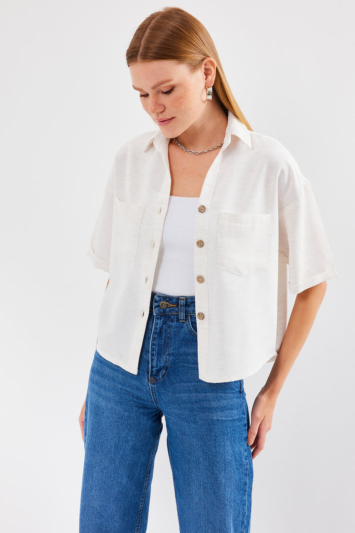 BGD Women Double Pocket Linen Shirt - Stone - Avondale