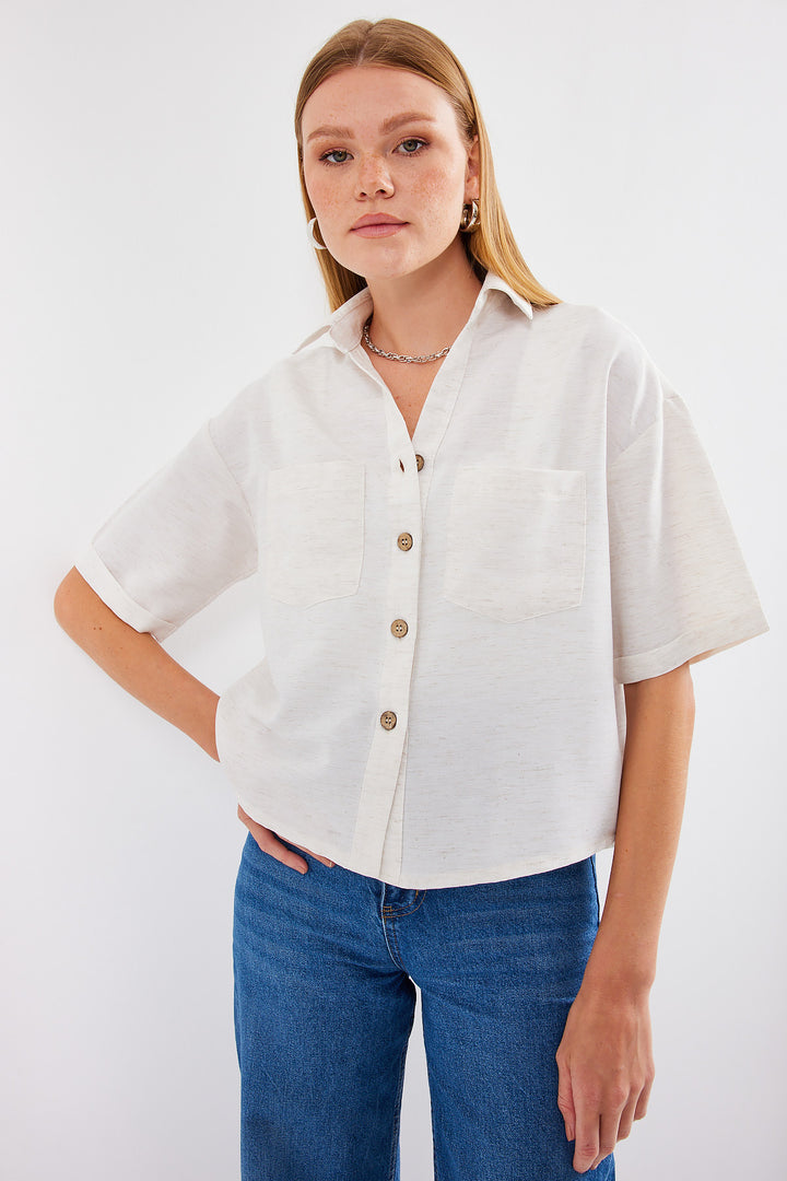 BGD Women Double Pocket Linen Shirt - Stone - Avondale