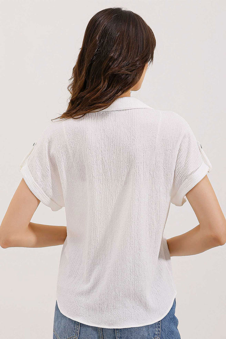 BGD Women Short Sleeve Oversized Knit Shirt - White - Peachtree City