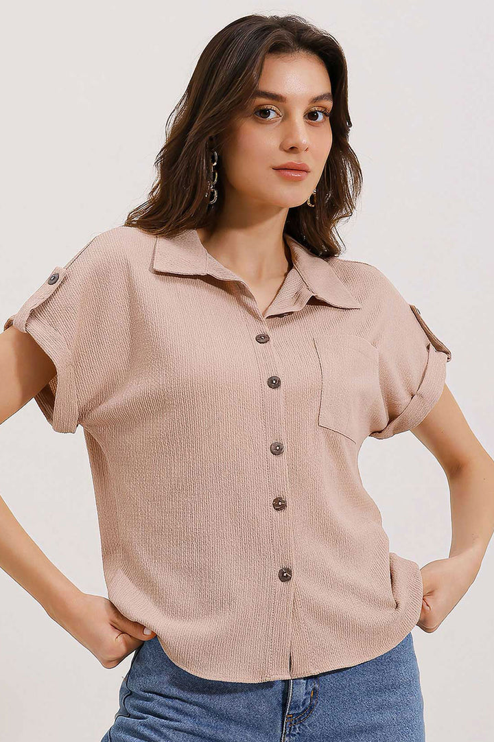 BGD Women Short Sleeve Oversized Knit Shirt - Biscuit - Tempe