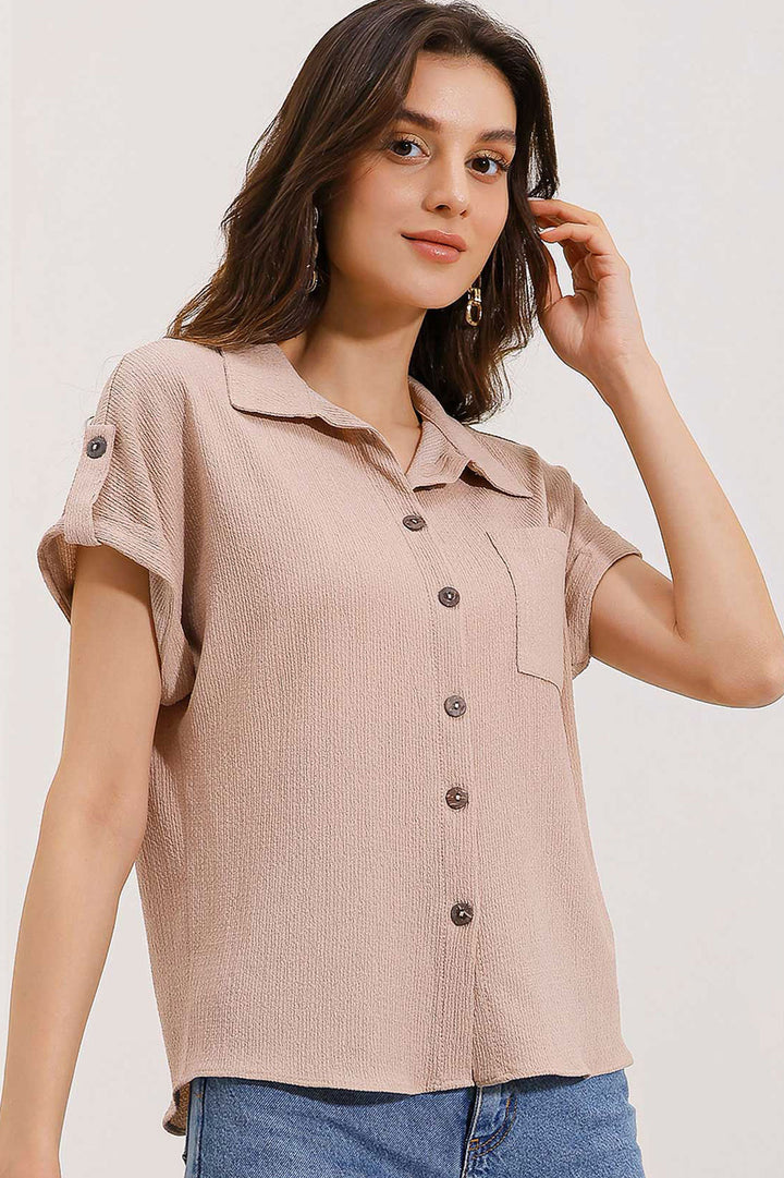 BGD Women Short Sleeve Oversized Knit Shirt - Biscuit - Tempe