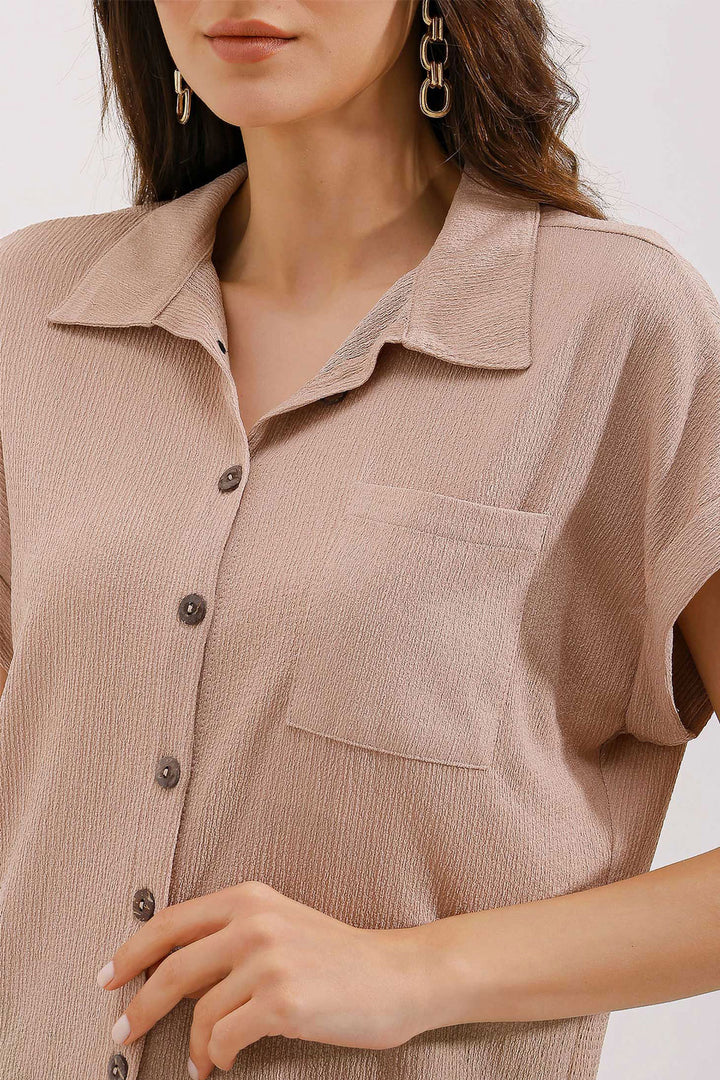 BGD Women Short Sleeve Oversized Knit Shirt - Biscuit - Tempe