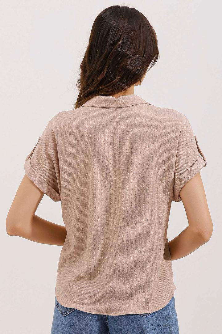 BGD Women Short Sleeve Oversized Knit Shirt - Biscuit - Tempe