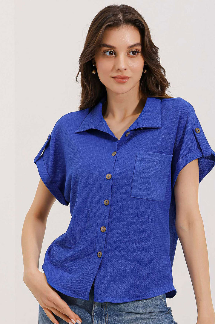 BGD Women Short Sleeve Oversized Knit Shirt - Blue - Avondale