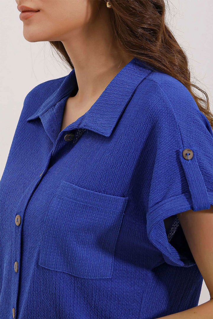BGD Women Short Sleeve Oversized Knit Shirt - Blue - Avondale
