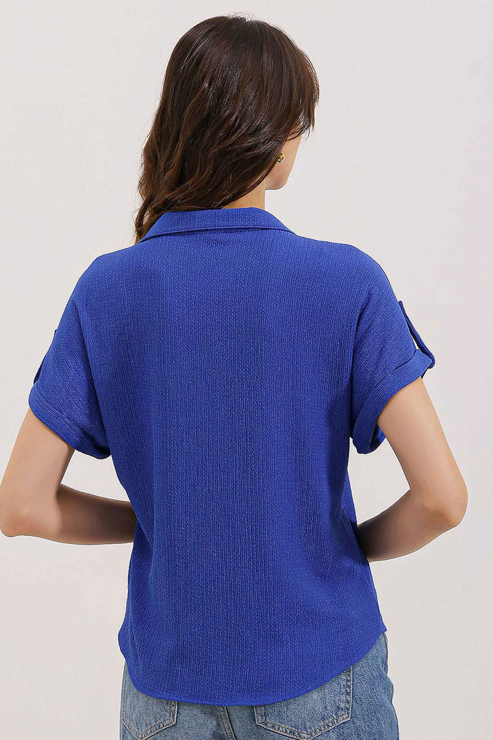 BGD Women Short Sleeve Oversized Knit Shirt - Blue - Avondale