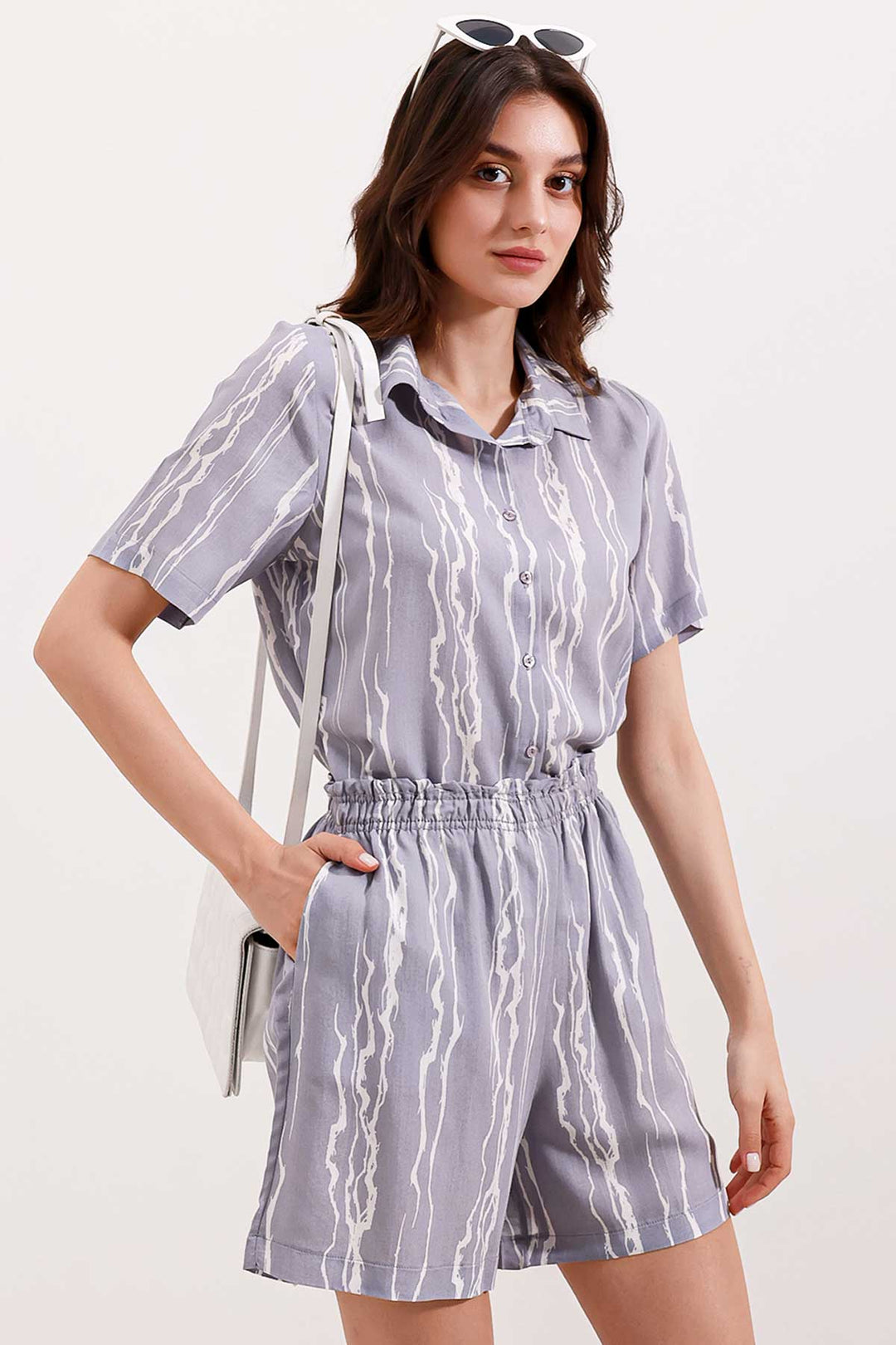BGD Women Shorts Shirt Set - Dark Grey - Springdale
