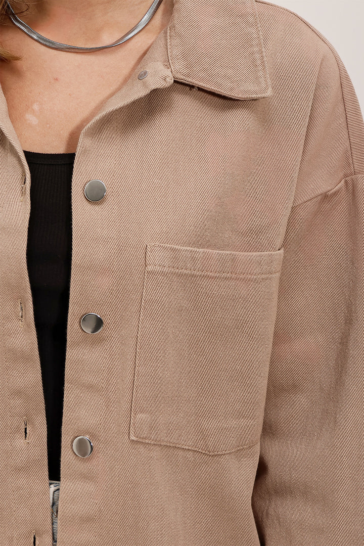 BGD Women Oversize Gabardine Shirt Jacket - Beige - Huixquilucan
