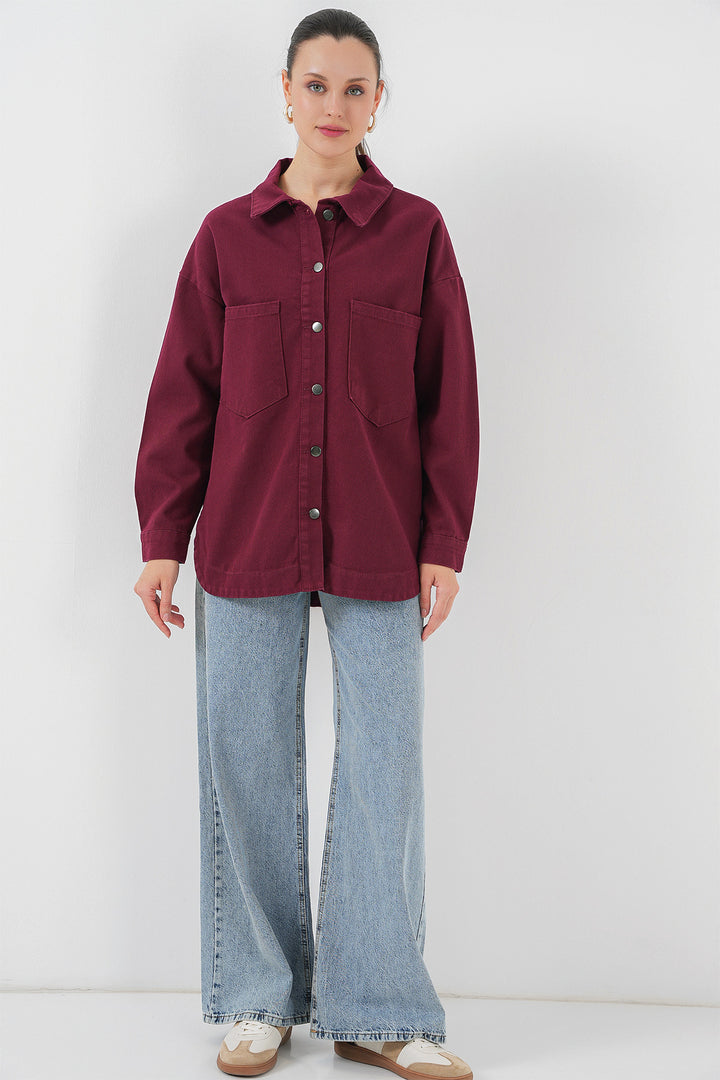 BGD Women Oversize Gabardine Shirt Jacket - Burgundy - Royal Oak