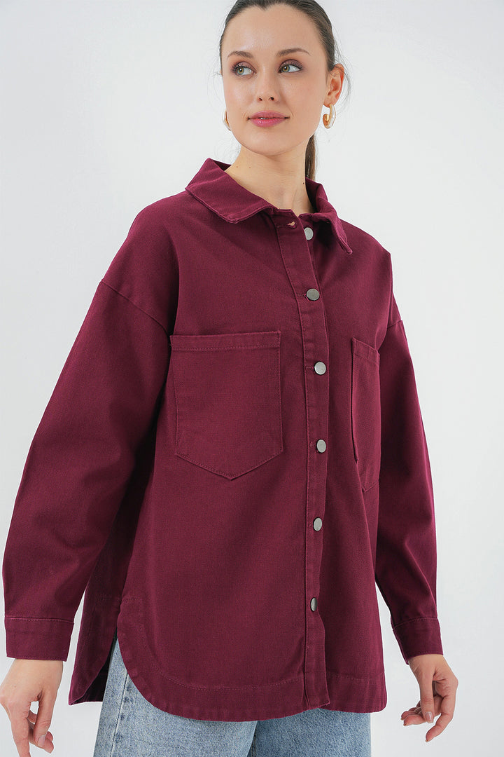 BGD Women Oversize Gabardine Shirt Jacket - Burgundy - Royal Oak