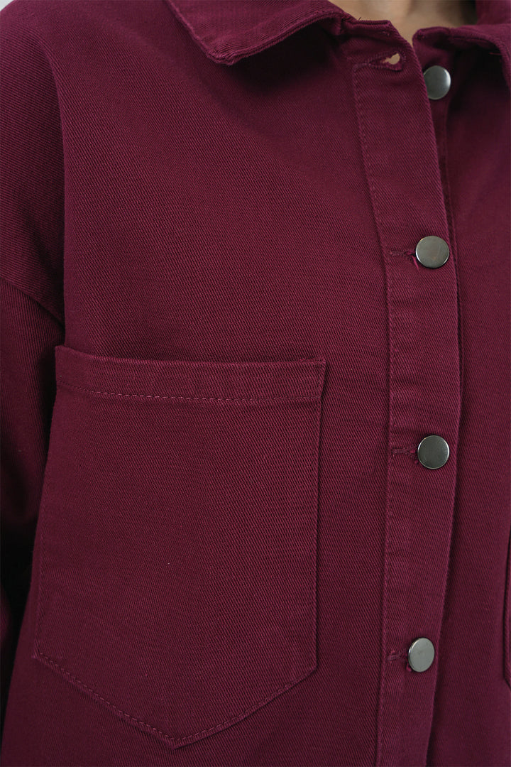 BGD Women Oversize Gabardine Shirt Jacket - Burgundy - Royal Oak