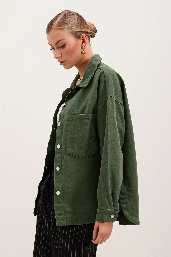 BGD Women Oversize Gabardine Shirt Jacket - Khaki - Néa Ionía