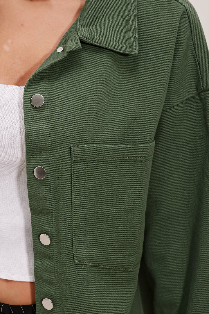 BGD Women Oversize Gabardine Shirt Jacket - Khaki - Néa Ionía